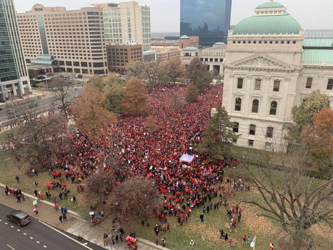 GO RED FOR ED - View from parking garage of teachers gathered.jpg