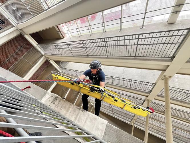 IMAGES | Kentucky Firefighters practice rope rescue on training tower