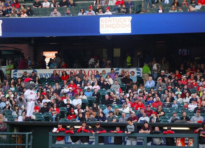 Fans and Buddy Bat watch game.JPG