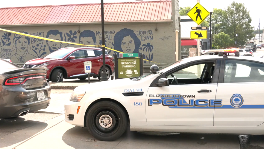 Police cruiser parked near Hardin County courthouse
