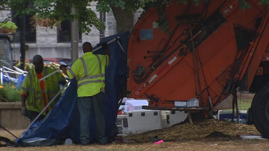Metro Public Works removed items from Jefferson Square Park Sunday morning