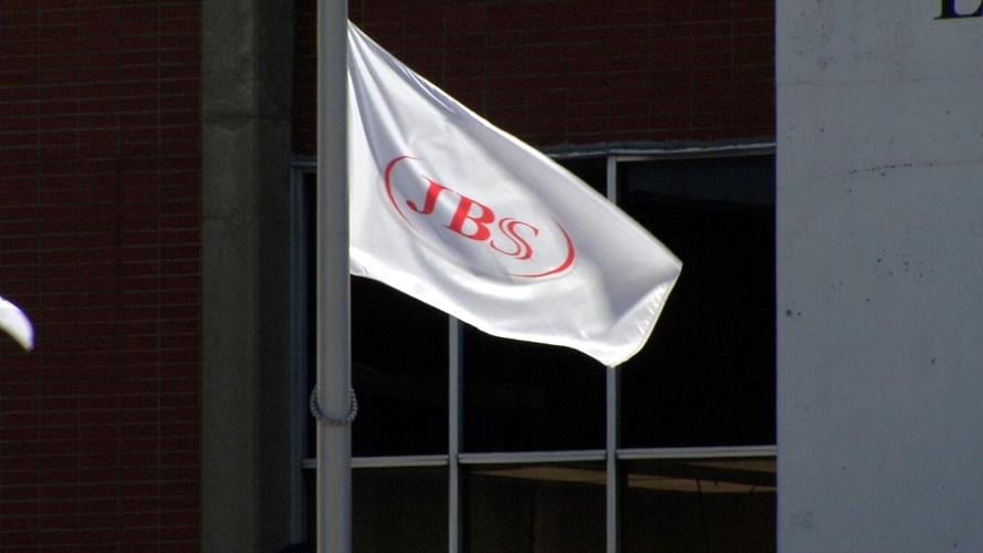 JBS flag outside plant on Story Avenue in Louisville