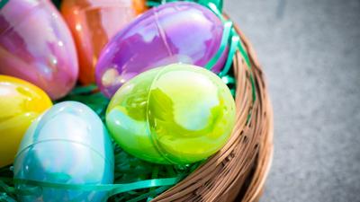 Generic plastic Easter eggs in a basket