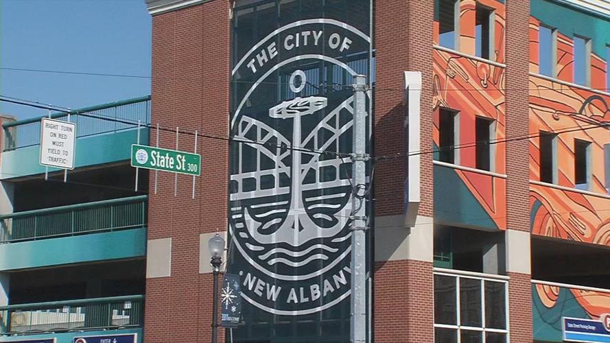 New mural on side of WesBanco building in downtown New Albany