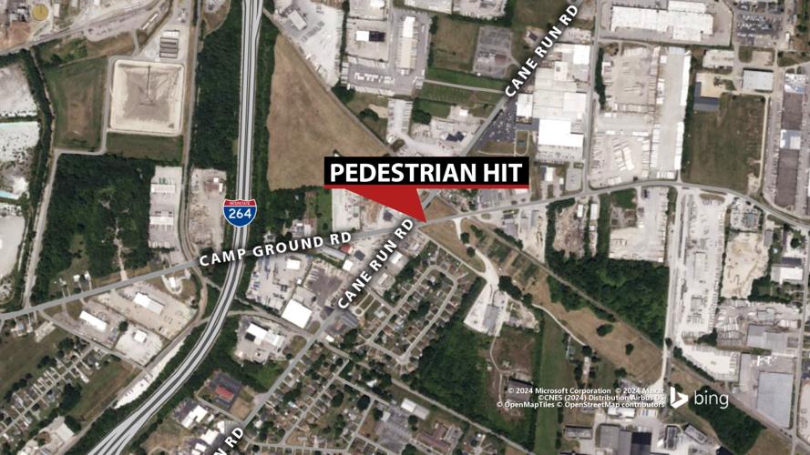 Map of pedestrian hit on Cane Run Road