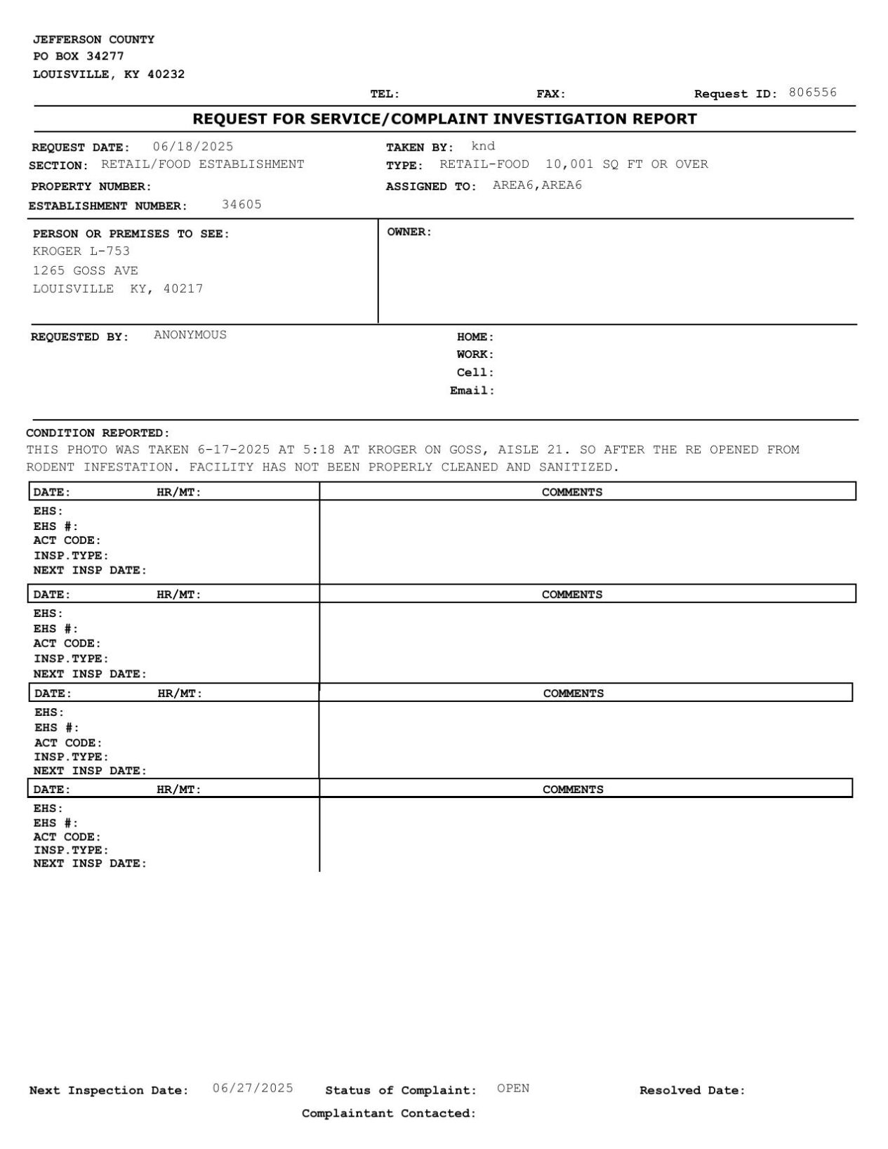 Health Inspection for Goss Kroger