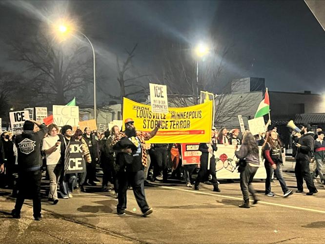 Downtown Louisville ICE fatal shooting protest 1-8-26