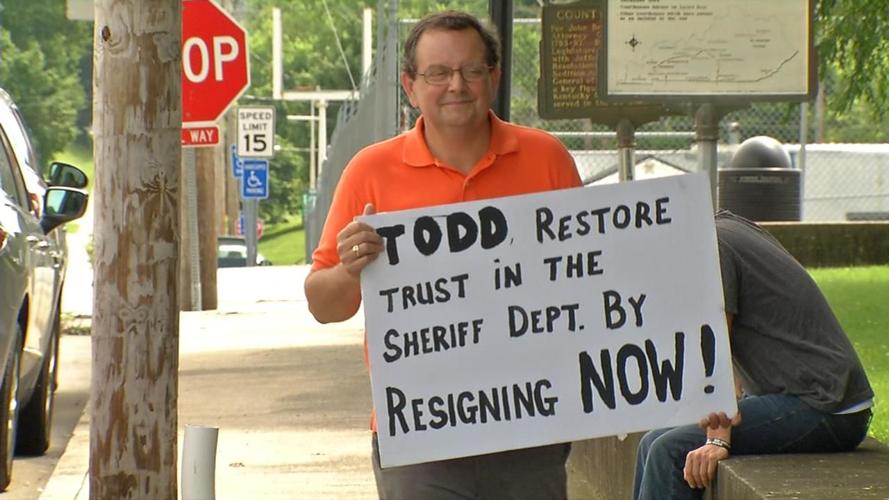Demonstrator protesting Breckinridge County Sheriff Todd Pate