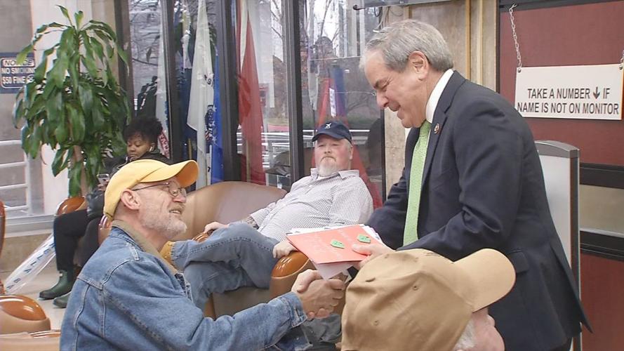 Yarmuth Shakes Hands with Vets while delivering Valentines