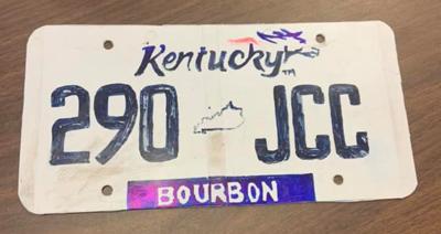Hand-drawn license plate taken from driver in Millersburg, Kentucky