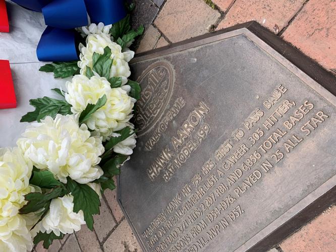 Wreath laid at Hank Aaron's Walk of Fame at Louisville Slugger Museum & Factory.