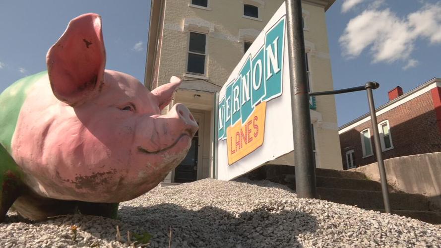 Pig statue outside Vernon Lanes 4-3-22