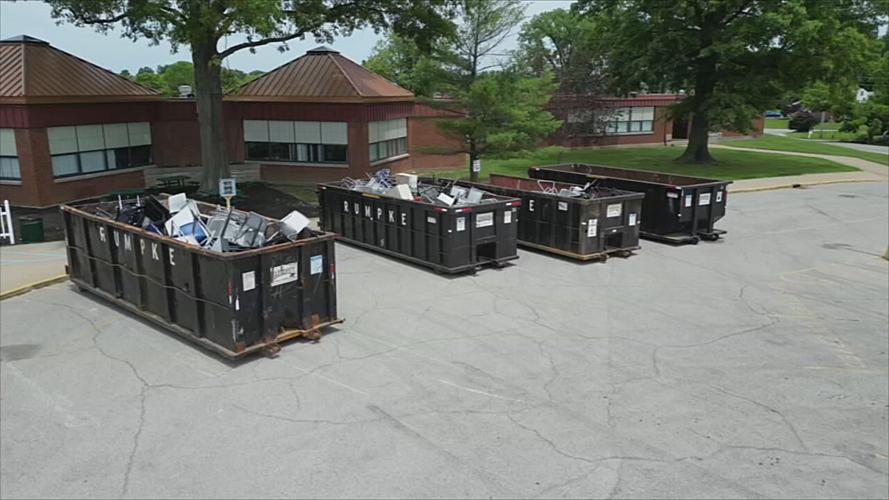 Dumpsters outside Thomas Jefferson Elementary School in Jeffersonville