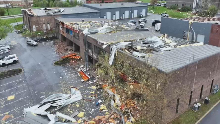 Damaged buildings in Jeffersontown, Kentucky