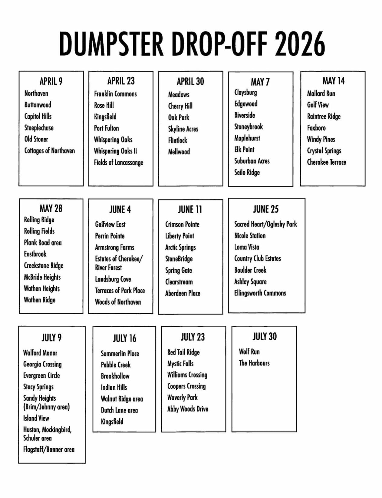 JEFFERSONVILLE DROP-OFF SCHEDULE