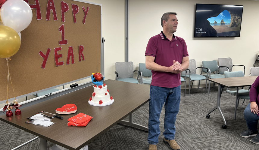 Duewy Scobee with homemade 'heart cake'