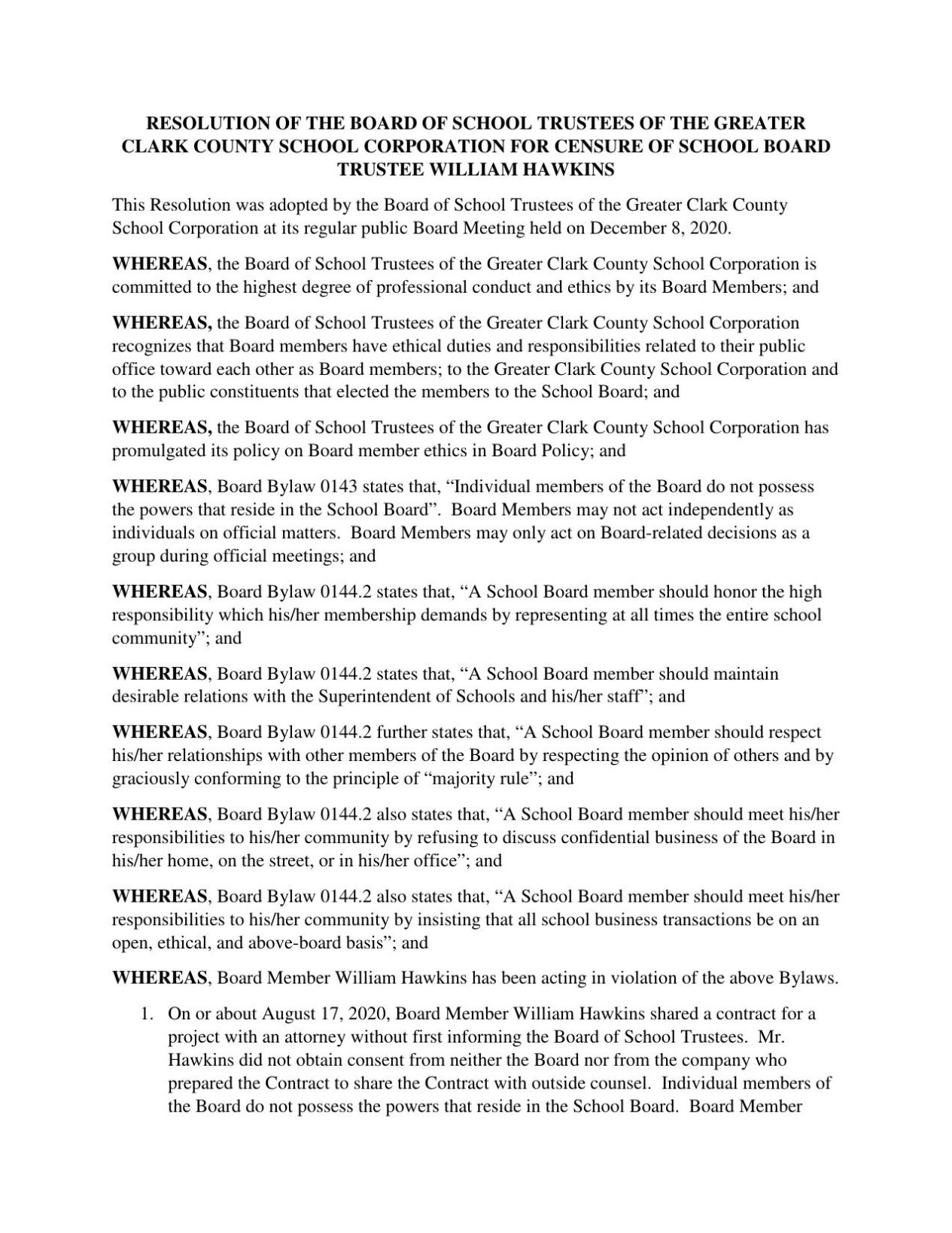 GCCS-Resolution for Censure William Hawkins