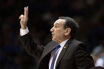 Duke head coach Mike Krzyzewski calls a play