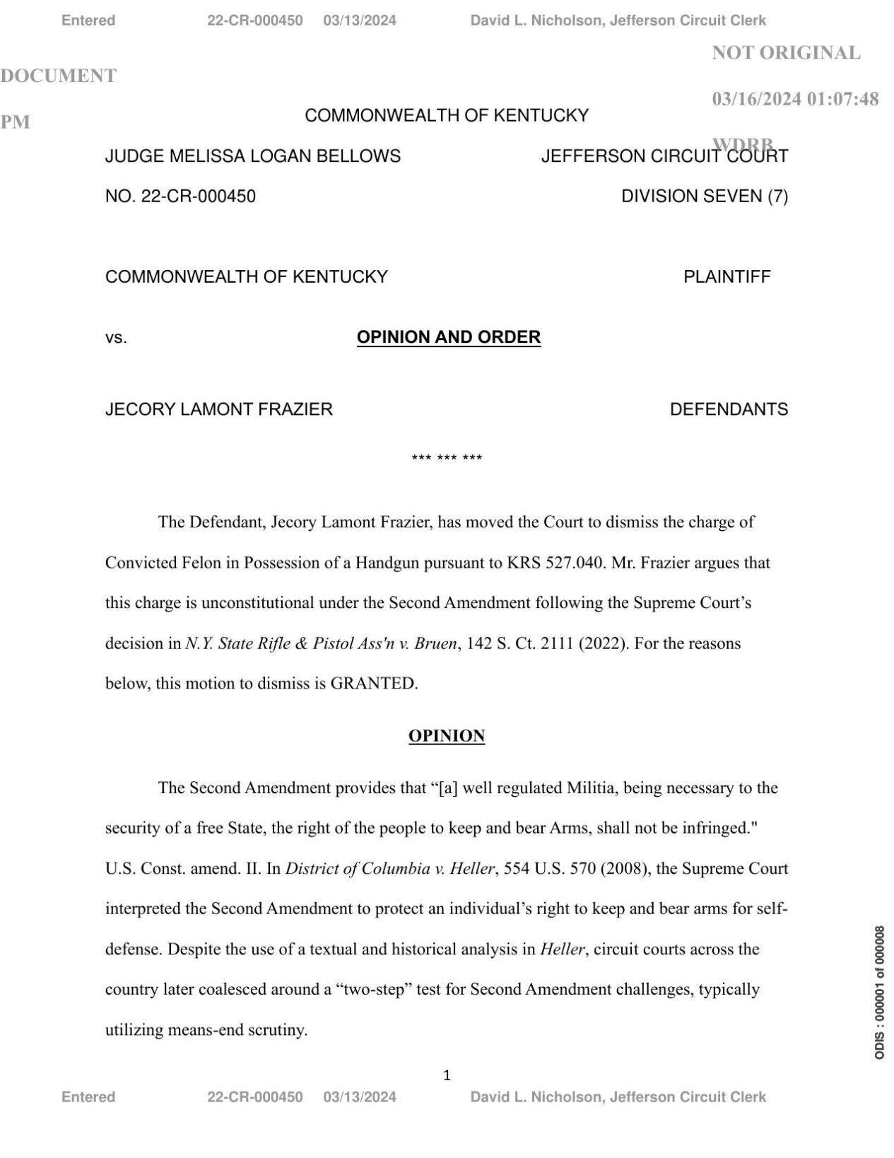 Judge Melissa Logan Bellows - Second Amendment Dismissal