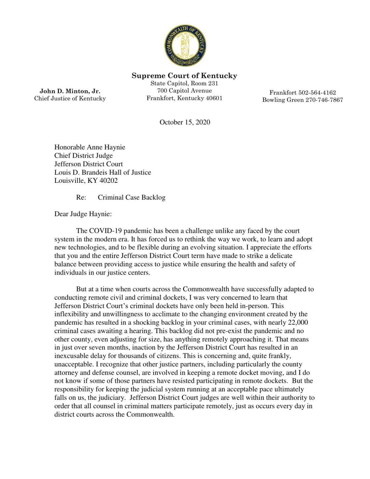Letter From Chief Justice John Minton To Jefferson County District Court Wdrb Com Letter From Chief Justice John Minton