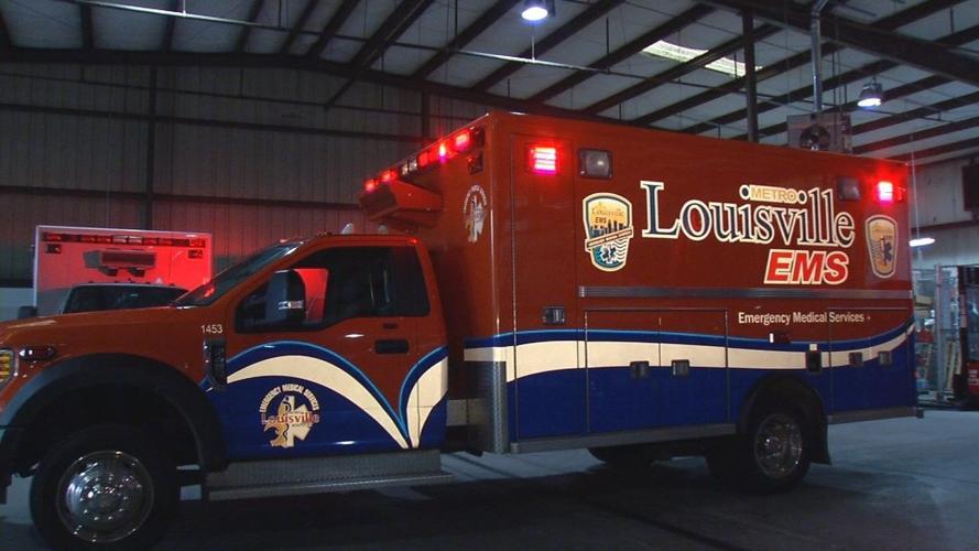 Louisville EMS vehicle in garage