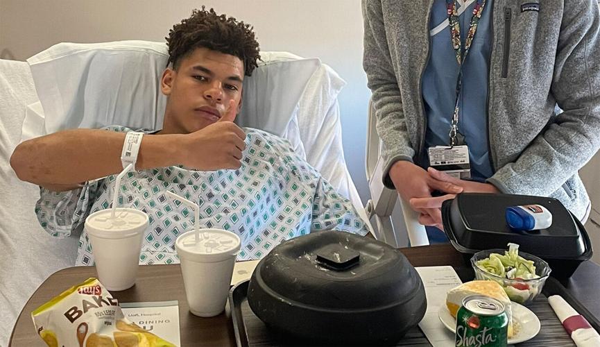 Caleb Woodson in UofL Hospital after emergency appendectomy in March 2022