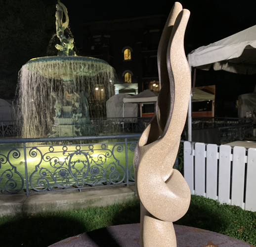 St. James Court Fountain near sculpture for art show