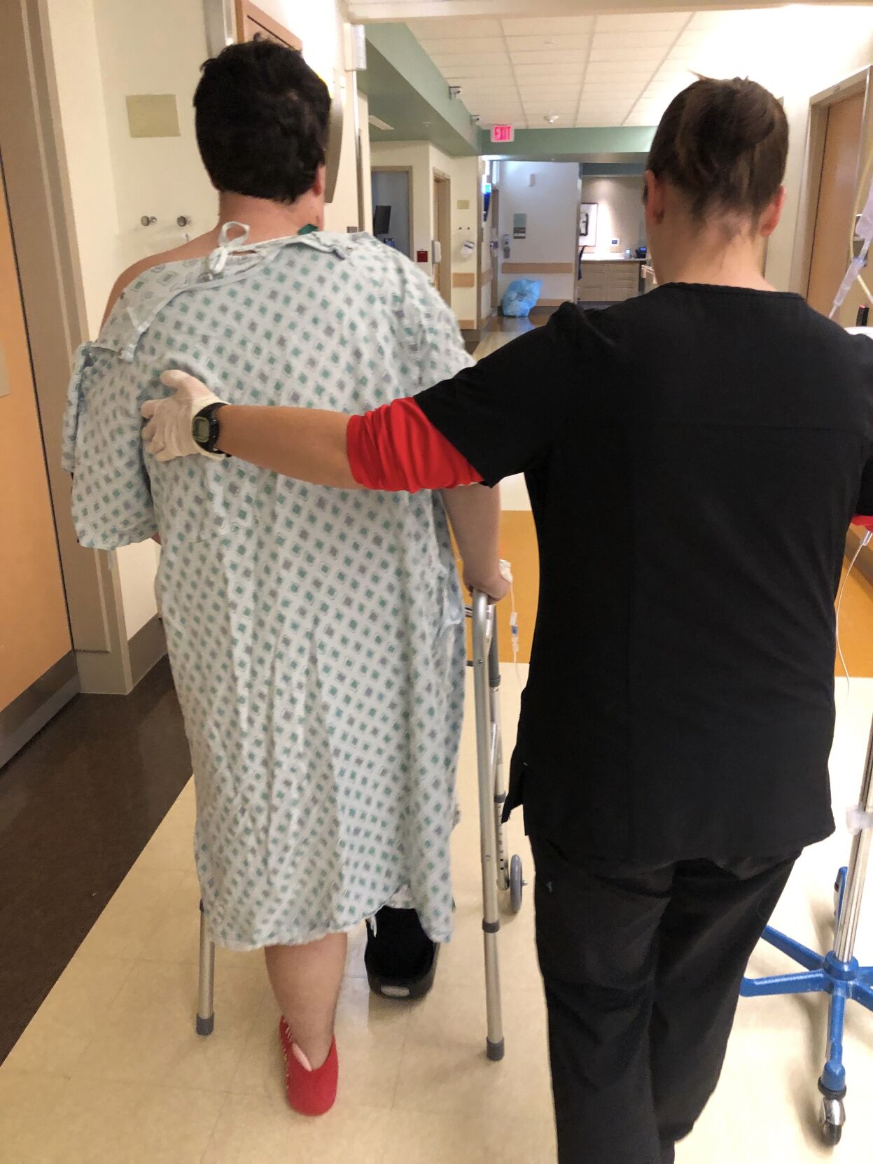 Dalton Workman walking in hospital