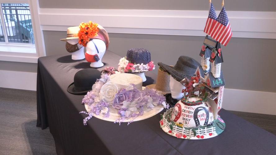 Hats on display, typically stored in the vault at the Kentucky Derby Museum