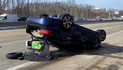 Scene of crash at conclusion of Feb. 8, 2022 police chase on I-65 in Lake County, Indiana