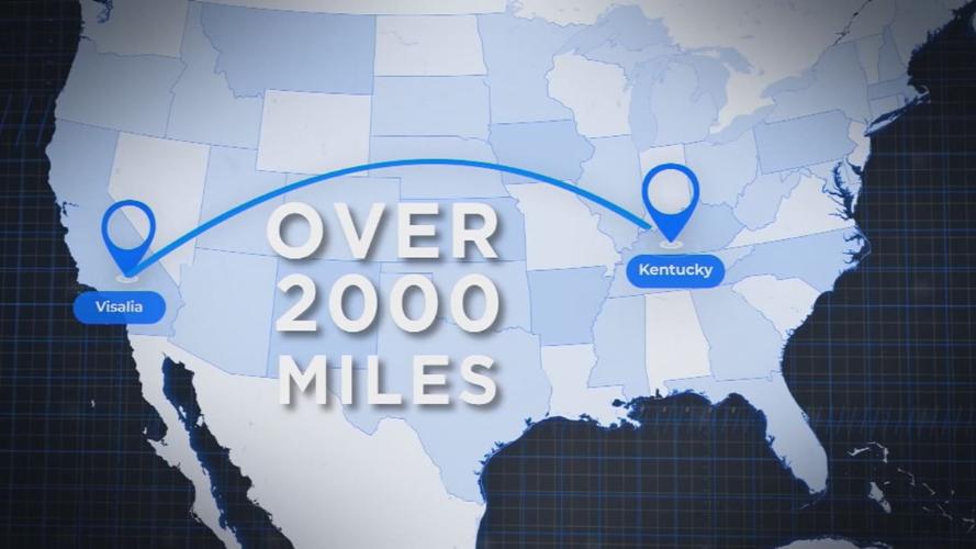 MAP:  Over 2,000 miles from Visalia, California to Greenfield, Kentucky