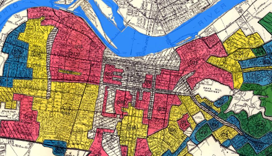 Map created by Louisville Affordable Housing Trust Fund outlining previously redlined areas in Louisville