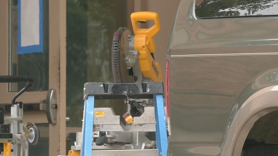 Construction equipment outside Central High School
