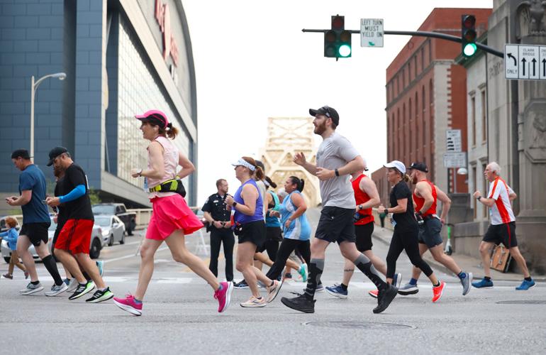 Second Street Bridge behind Marathon runners.JPG