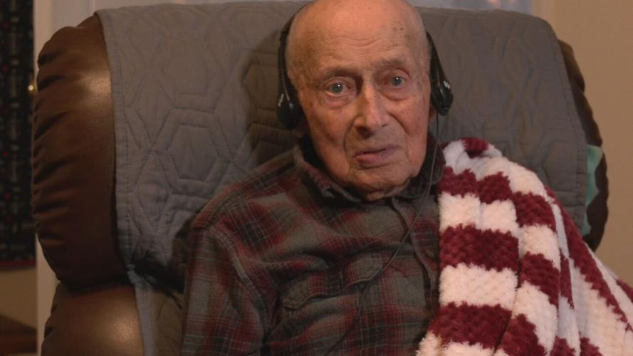 105-year-old WWII vet Horace Harrod Sr. at his home in Louisville's Crestwood community