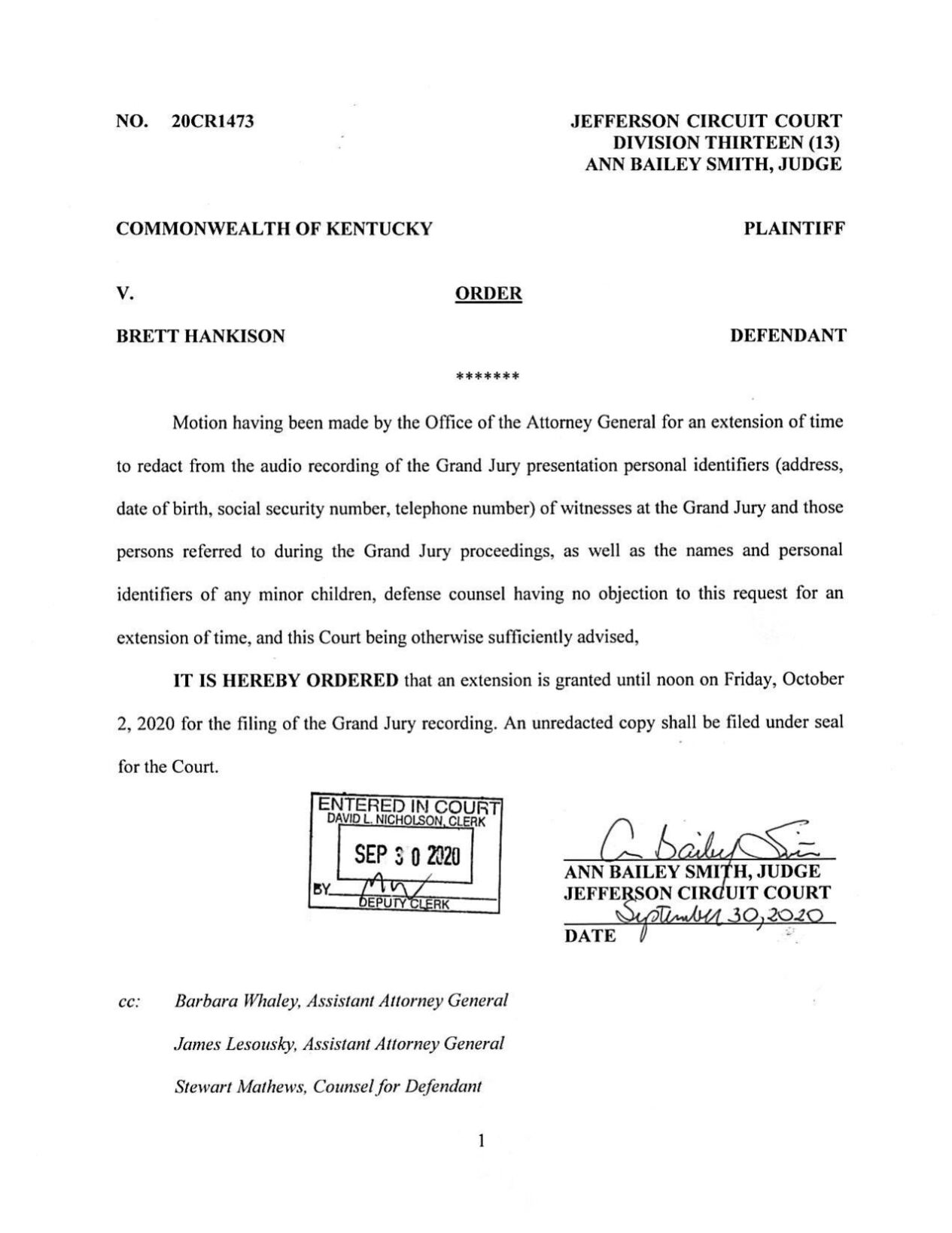 Extension in Grand Jury Recordings