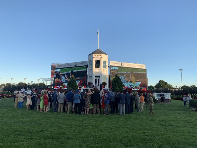 A crowded winners circle following Authentic’s win in Kentucky Derby 2020