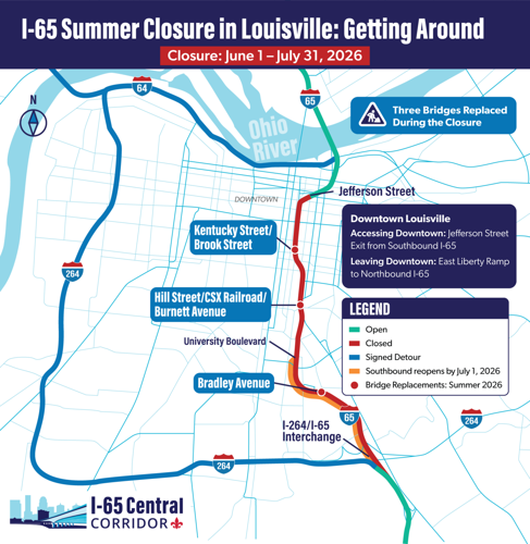 I-65 Central Corridor project detour map - 5.13.26