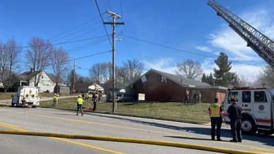 Scene where a car crashed into Church of Pentecost in Frankfort on Feb. 28, 2023