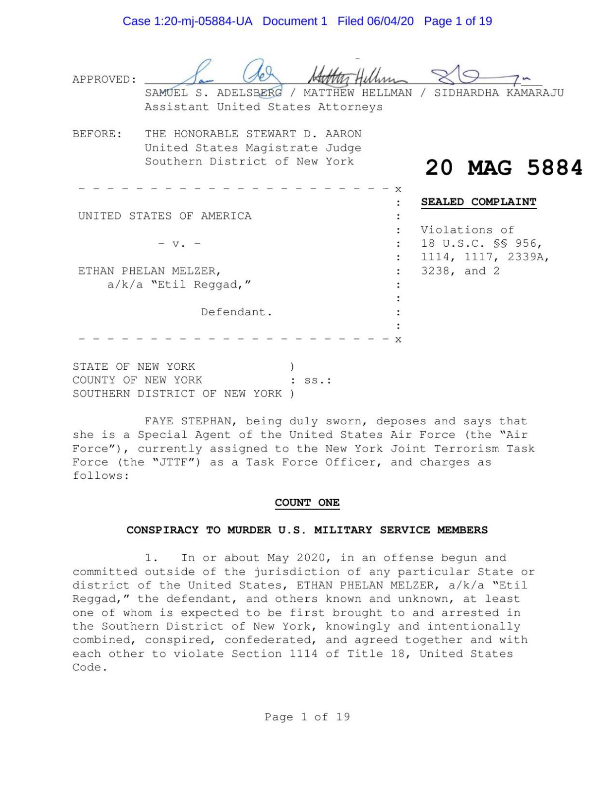 Federal terrorism indictment for Ethan Melzer
