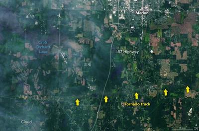 Tornado damage from space