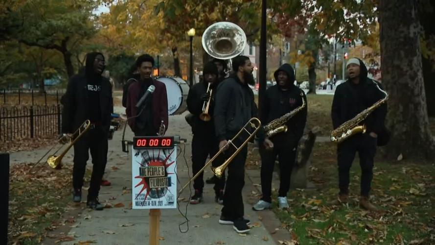 Protesters outside US Sen. Mitch McConnell's Washington DC home on Sunday, Nov. 14. 2021