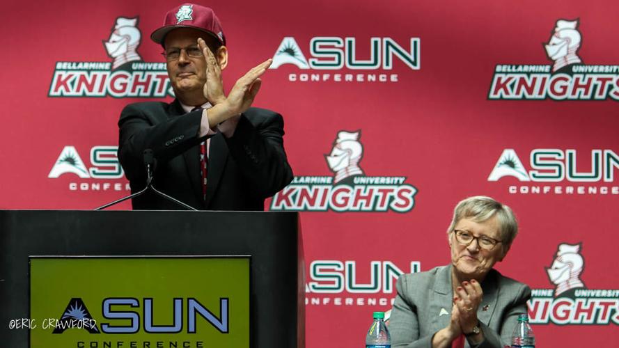 ASUN commissioner Ted Gumbart and Bellarmine president Susan Donovan