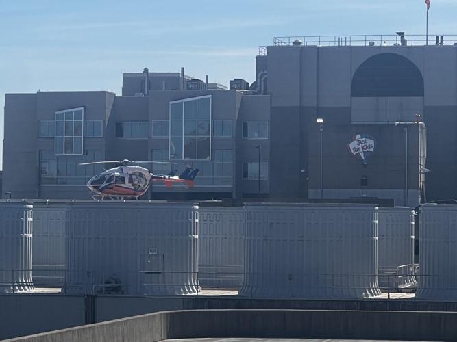 Helicopter waits for takeoff at Norton Children's