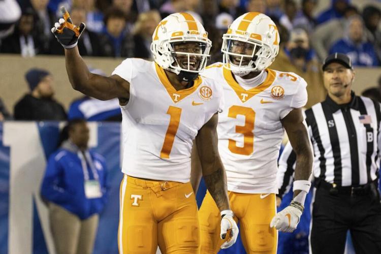 Tennessee wide receiver Velus Jones Jr celebrates against Kentucky