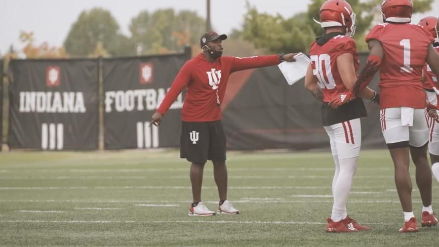Wide Shot IU cornerbacks coach Brandon Shelby