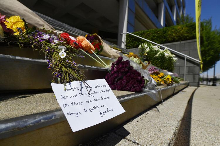 Louisville Shooting memorial outside Old National Bank 4-11-2022 AP