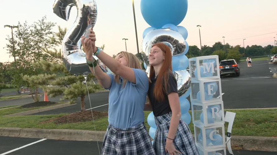 Students on the first day of school at Mercy Academy in Louisville.