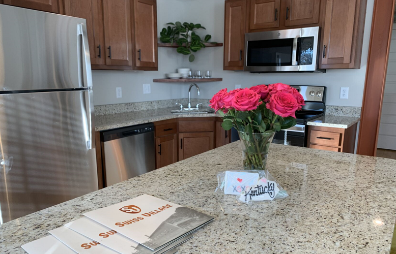 Kitchen area of apartment in Louisville's Swiss Village