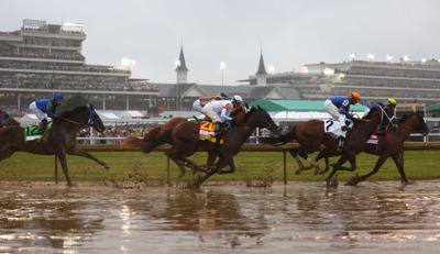 Horses go under the Twin Spires Derby 151.JPG